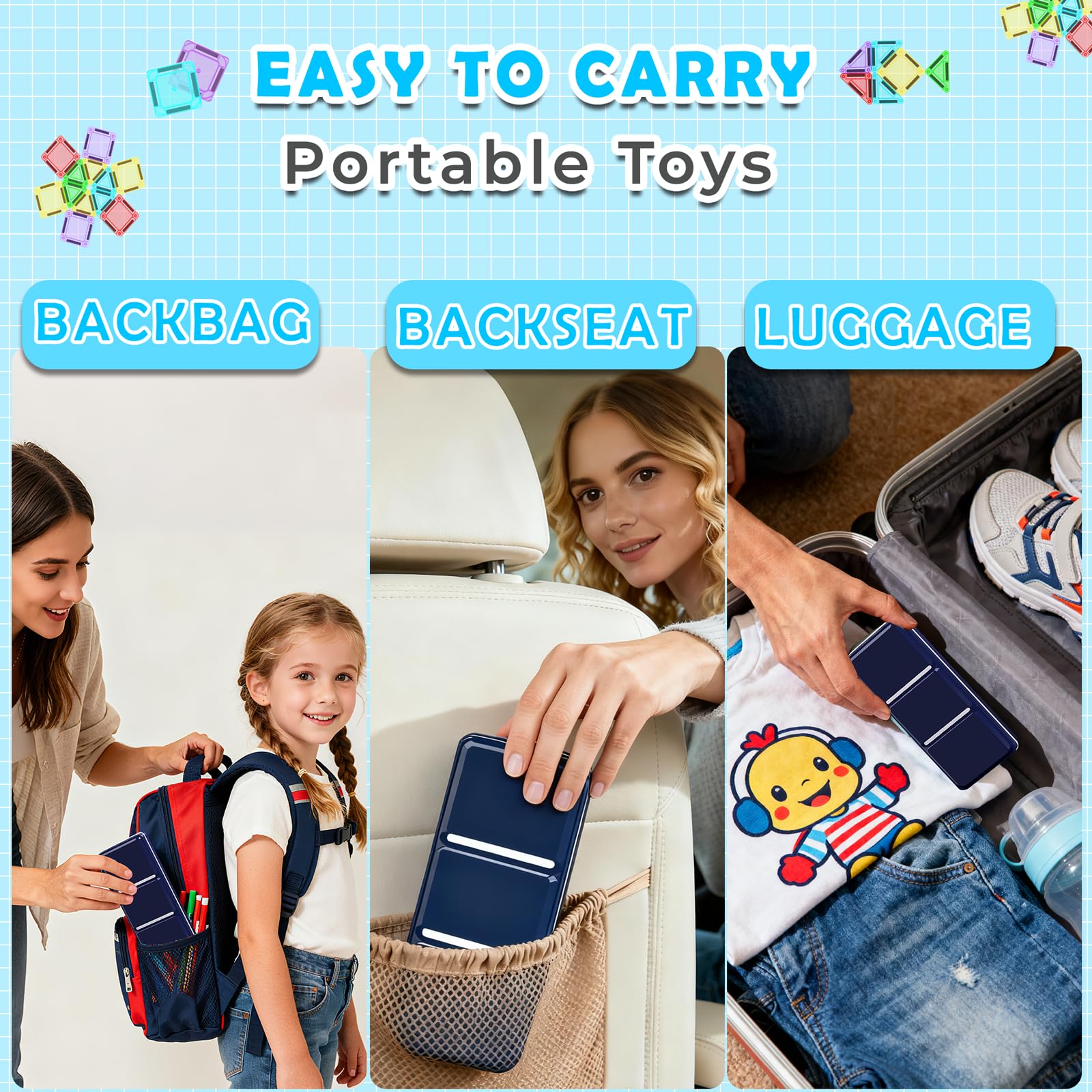 Portable Magnetic Building Tiles with Travel Case