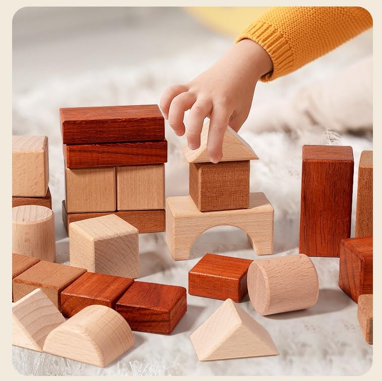 Natural Wooden Stacking Blocks with Storage Tray