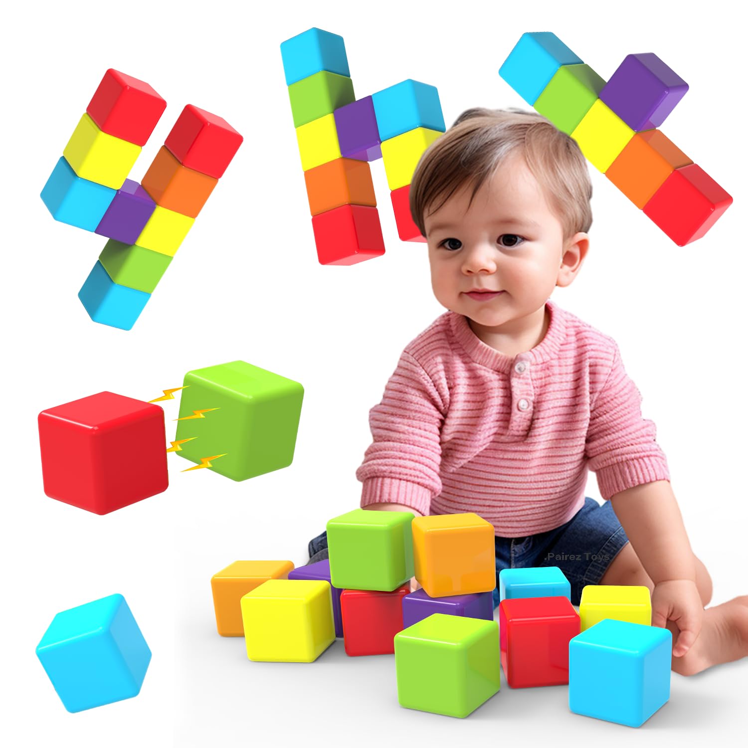 Rainbow Magnetic Stacking Cubes for Creative Play