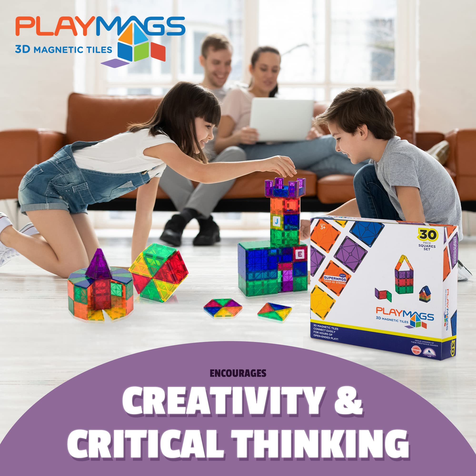 30-Piece Magnetic Building Squares for Creative Play