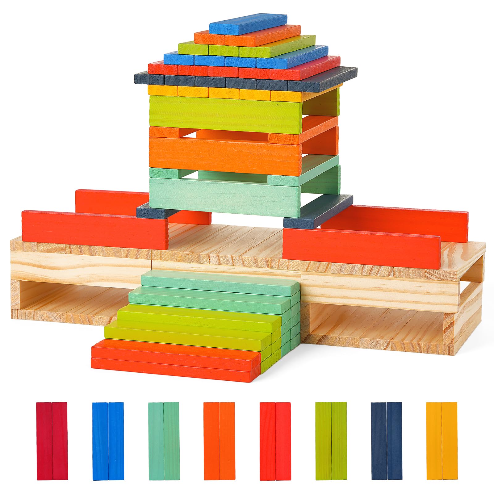 Classic Wooden Building Blocks Set in 9 Colors