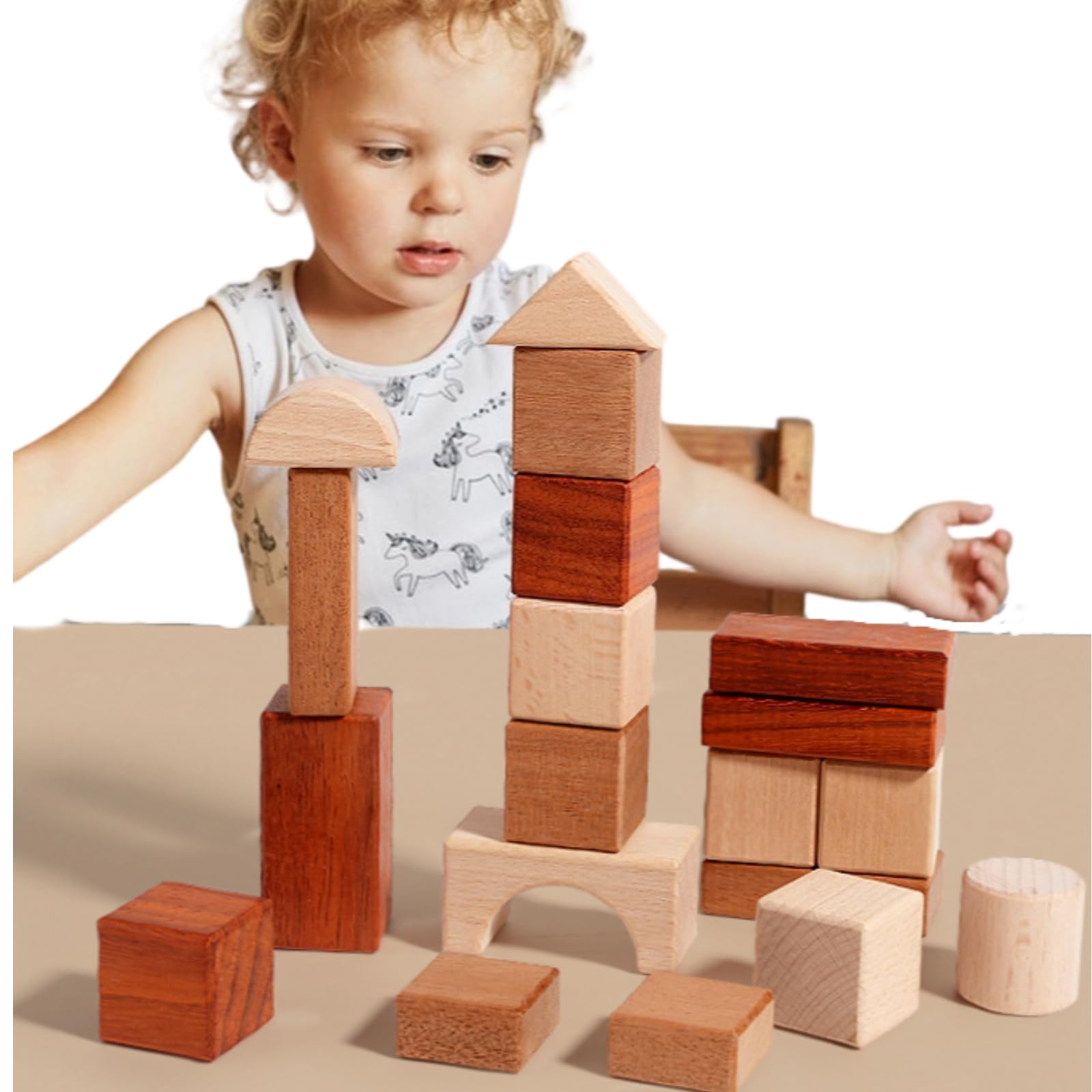 Natural Wooden Stacking Blocks with Storage Tray