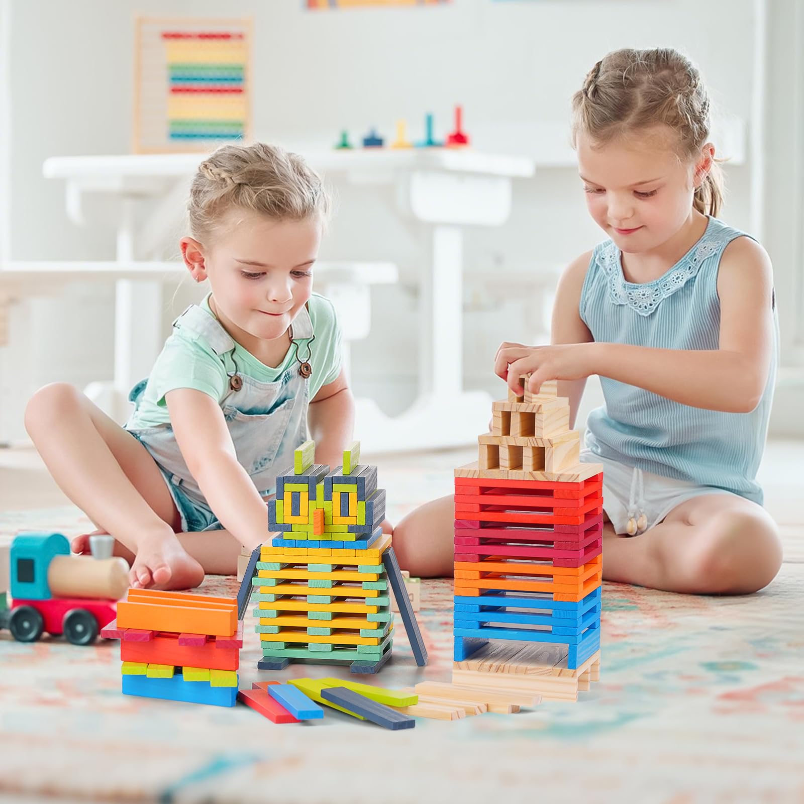 Classic Wooden Building Blocks Set in 9 Colors
