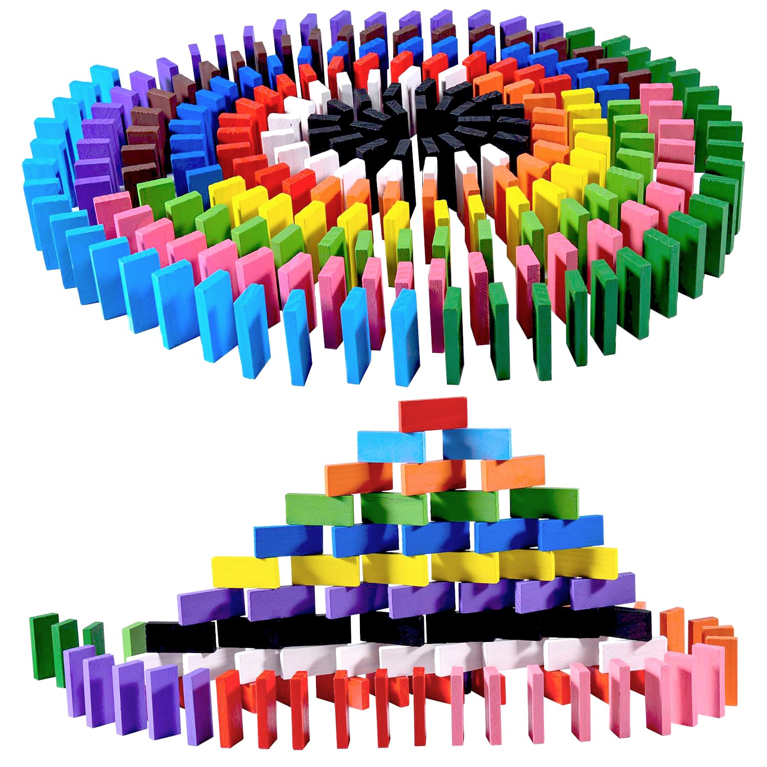 Vibrant Wooden Dominoes Stacking Set