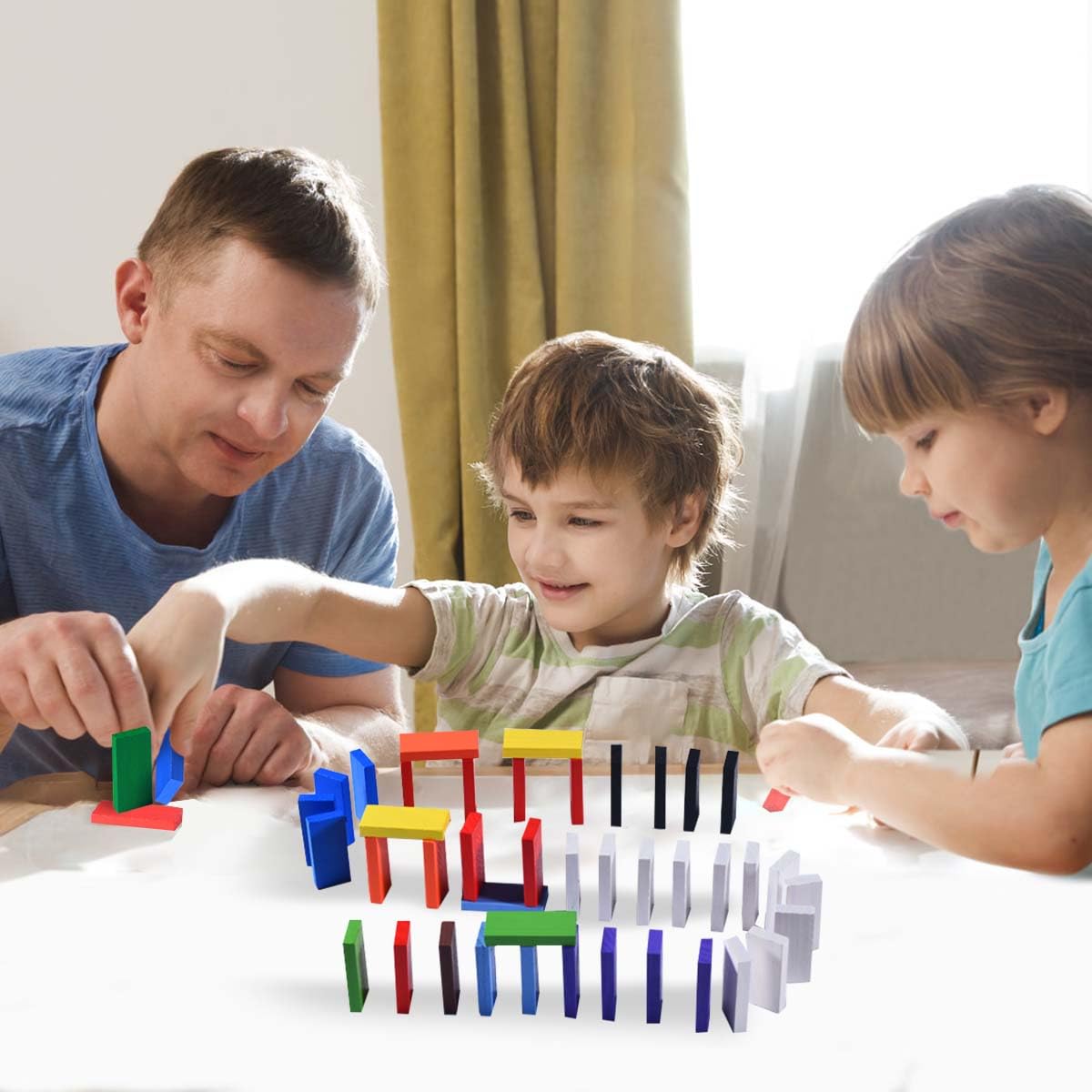 Vibrant Wooden Dominoes Stacking Set
