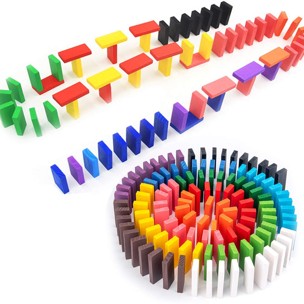Vibrant Wooden Dominoes Stacking Set