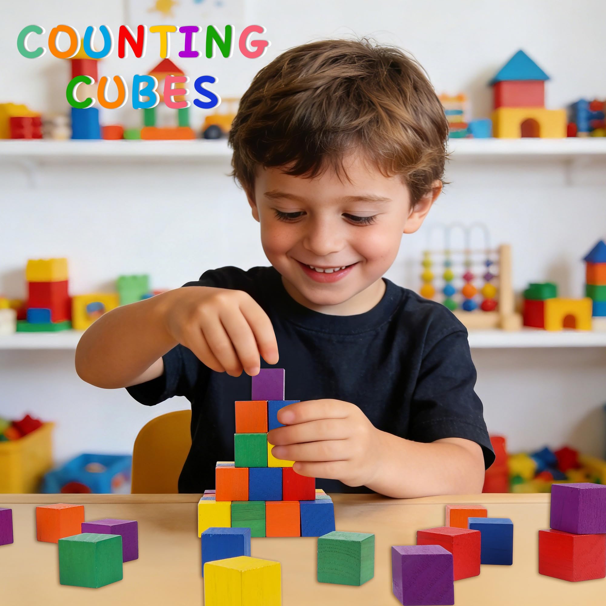 Vibrant Wooden Cube Blocks for Early Learning