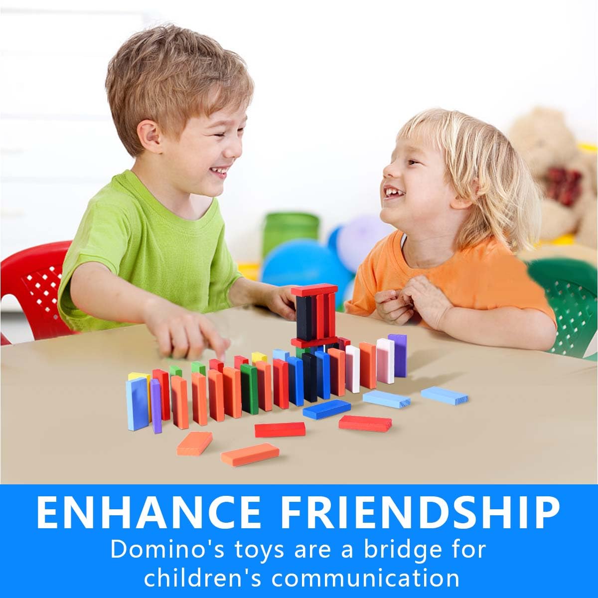 Vibrant Wooden Dominoes Stacking Set