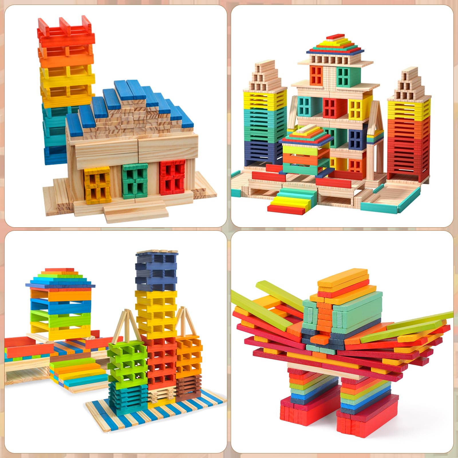 Classic Wooden Building Blocks Set in 9 Colors