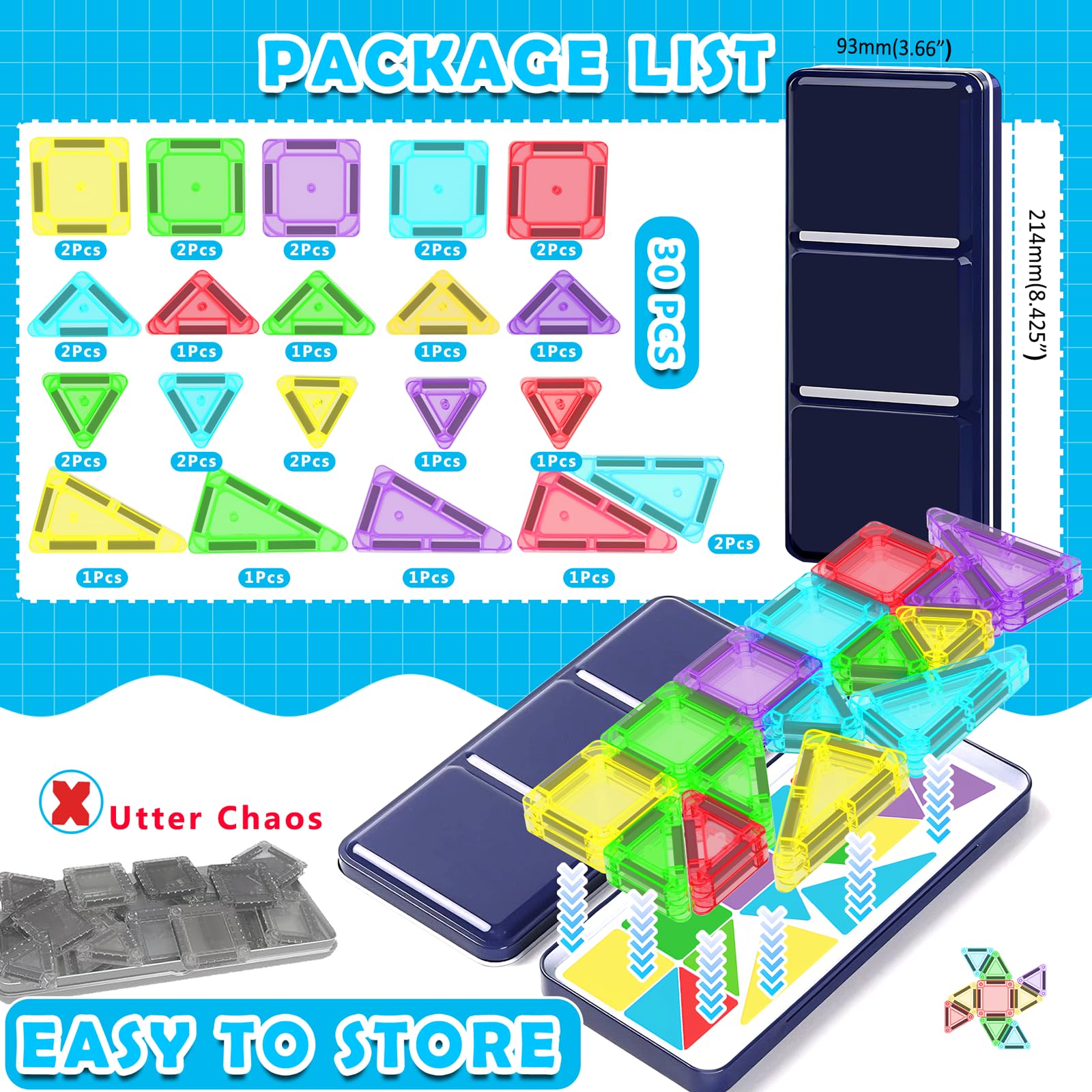 Portable Magnetic Building Tiles with Travel Case