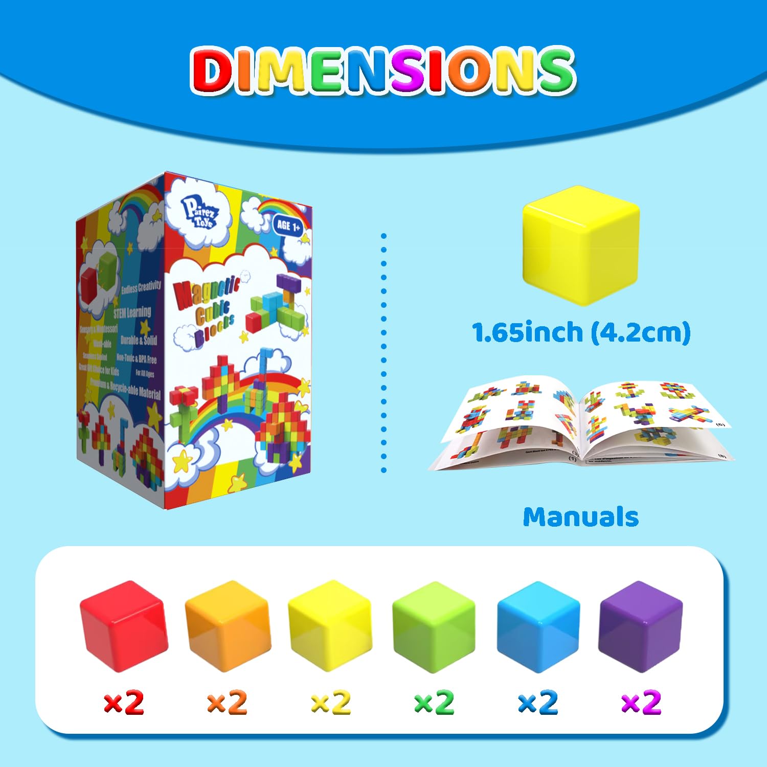 Rainbow Magnetic Stacking Cubes for Creative Play